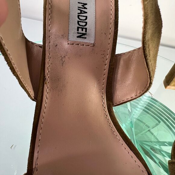 Steve Madden Caliopi High Heel Sandal Brown Suede Cross Straps buckle - Picture 4 of 12